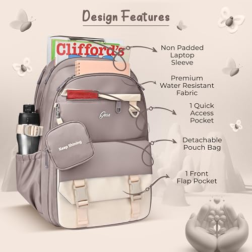 Image of Gear Grace 19 inch /40L Large Water Resistant School Bag | Casual Backpack | Daypack | Travel Backpack | Kids Bag for Boys /Girls (Brown - Cream)