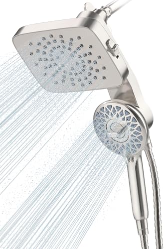 Cobbe® Regadera Dual con Cabezal Magnético Manual, Acabado en Níquel Cepillado | Combo de Ducha Lluvia, 2 en 1 Fija y Desmontable, Múltiples Modos de Rocío, Base Magnética Incorporada, Manguera de 6 ft miniatura 1