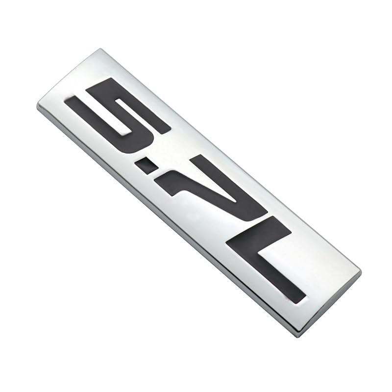 Image of 2Pc 5.7L Emblem Badge Letter 3D Metal Nameplate Sticker for Hood Door Trunk (Silver Black)