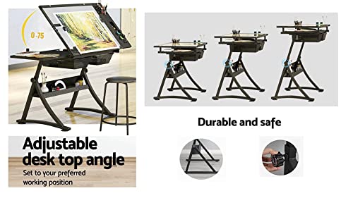 Landpink Glass Drafting Table Art Desk – Adjustable Professhional Artwork Drawing Drafting Table Desk, Glass-Topped Art Table for