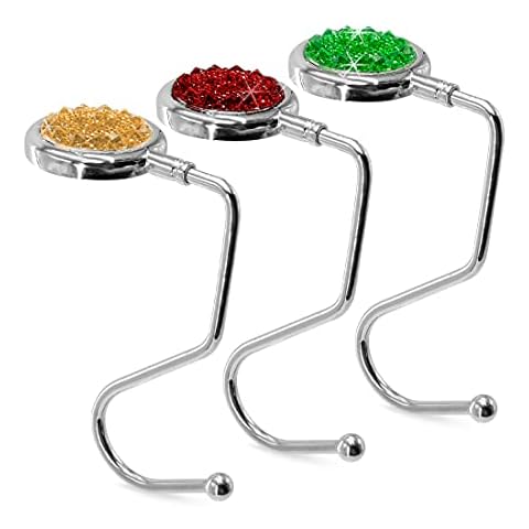 TANOSII Purse Hook Mental Clutch Holder Handbag Rhinestone Hanger for Table Desk Reverse 3 Packs Red Yellow Green Cover