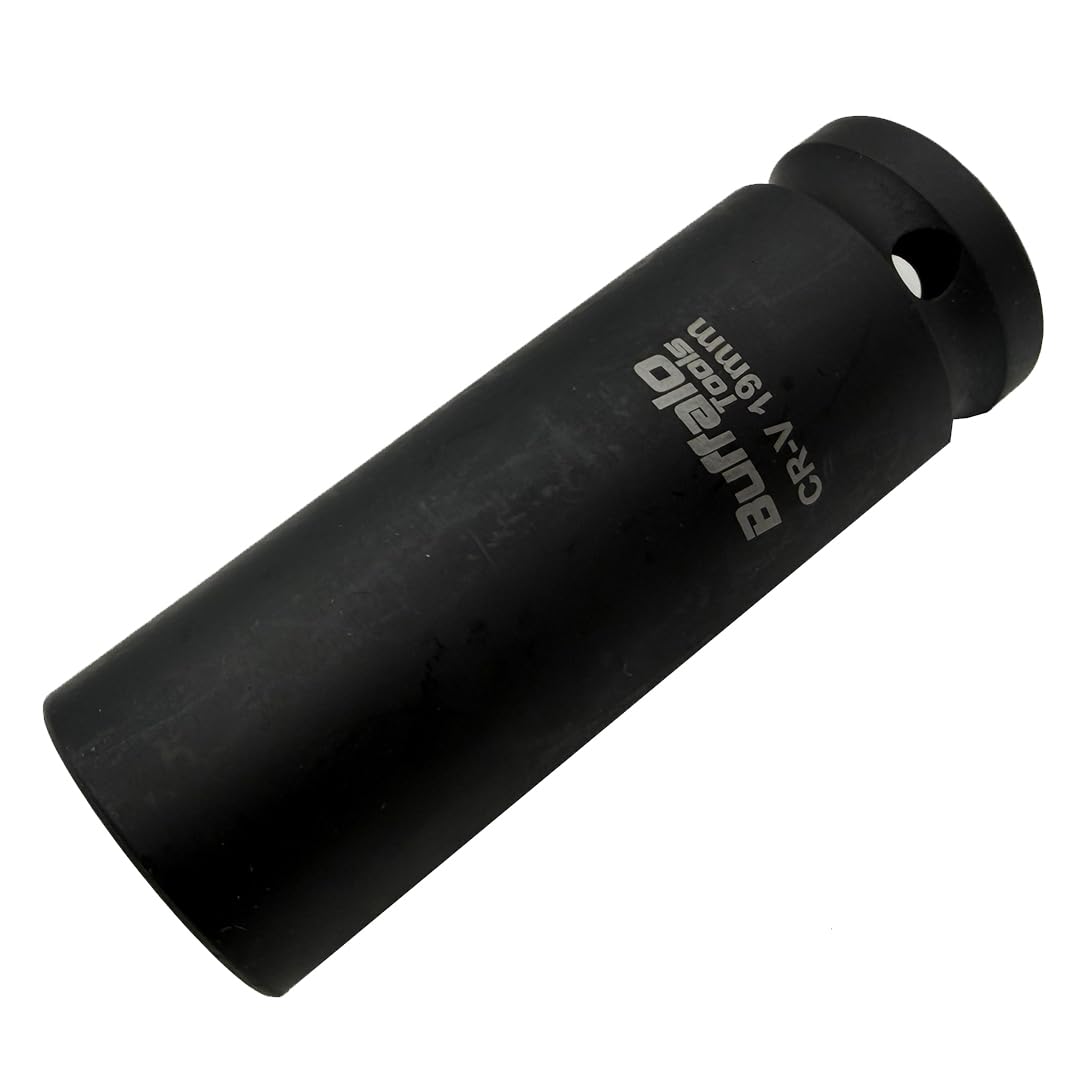 Buffalo Tools 19mm Deep Impact Socket 1/2 Drive Heavy Duty High Torque Chrome Vanadium Steel Drive 6 Point Long Wrench