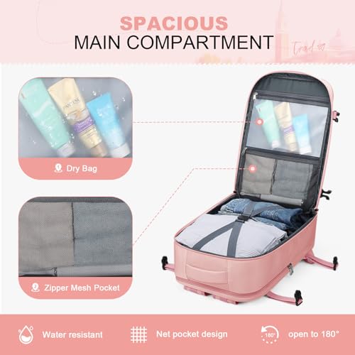 Image of Maelstrom Travel Backpack for Women Men,35L Laptop Backpack Fits 17-Inch Laptop,Carry On Backpack for Airplanes with Crossbody Bag & Shoe Compartment&Toiletry Bag (Pink, Large)