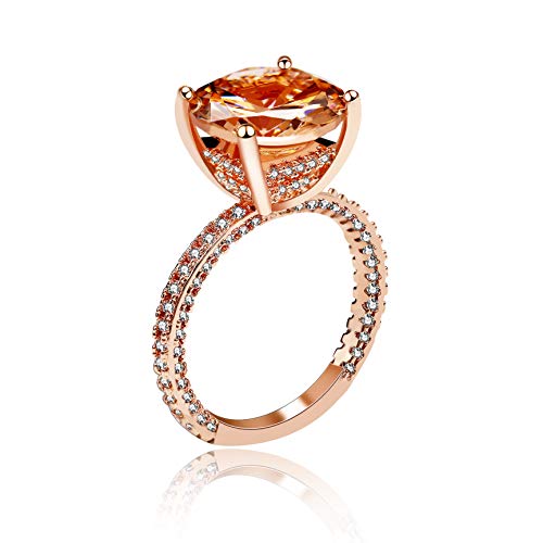 Uloveido Women's Unique Big Champagne Yellow Round AAA Cubic Zirconia Solitaire Rings Gift RA0415