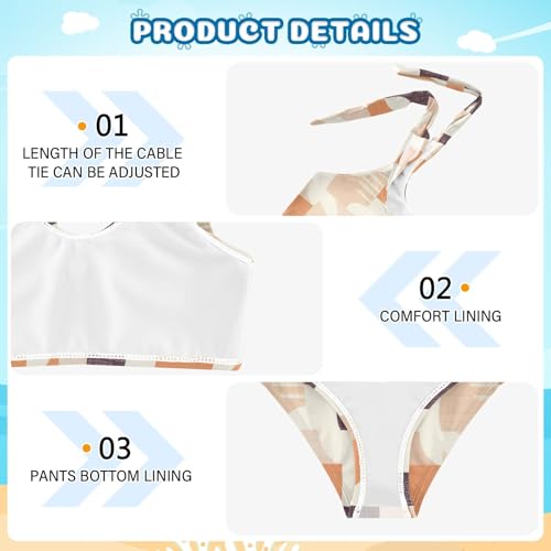 Houndstooth Brown Classical Girls' Two Piece Kids Bikini Set Quick-Dry Swimsuits Swimwear Cute Shoulder Strap4