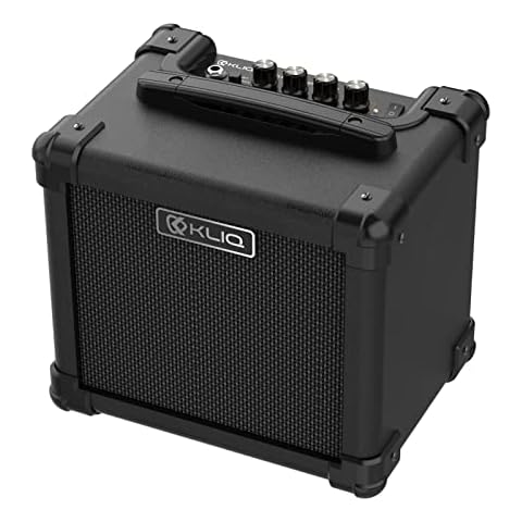 KLIQ Sonus Dual-Powered Mini Electric Guitar Amp with 5-inch (10W) High-Definition Speaker (Controls for Volume, Bass, Treble, Distortion, Gain Adjustment, Auxillary Input Jack) -Black Cover