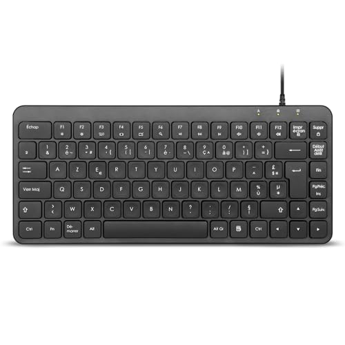 perixx PERIBOARD-414 – Mini Clavier USB Filaire Compact, Disposition AZERTY FR, Touches Silencieuses à Profil Bas, Installation Brancher et Utiliser, Noir