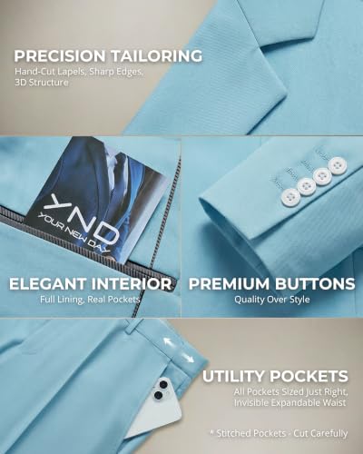 Image of YND Men's 3 Piece Suit with Tie, Solid Color Slim Fit Jacket Vest and Pants