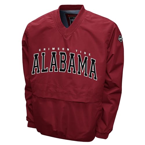 2Bhip NCAA Alabama Crimson Tide Adult Lightweight V-Neck Windbreaker Wind Shirt Pullover Jacket For Men