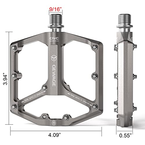 Gewage GE324 Road/Mountain Bike Pedals - 3 Bearings Bicycle Pedals - 9/16 Inch Cnc Machined Flat Pedals With Removable Anti-Skid Nails thumb #5