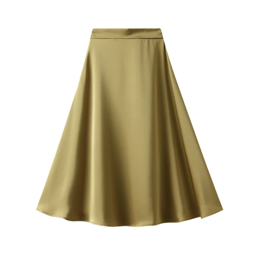 Gonne Da Donna,Gonna Longuette Da Donna Gonna A Trapezio A Vita Alta In Raso Color Champagne Cerniera Alla Moda Gonne Lunghe Eleganti Con Volant Increspato Fluente In Tinta Unita Per Ragazze Ladies,