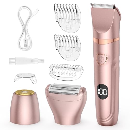 Lady Shaver für Frauen, 3-in-1-Bikini-Trimmer für Frauen zur Nass- und Trockenanwendung, elektrischer schmerzfreier Rasierer für Beine, Körper, Intimbereich und empfindliche Haut (Rose gold)