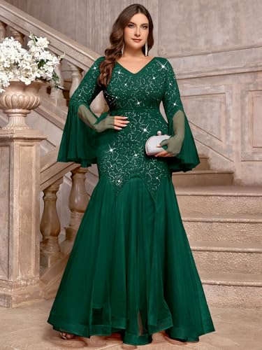 Image of MISSMAY Women's Plus Size Formal Evening Gowns Sequin Mermaid Tulle Dresses