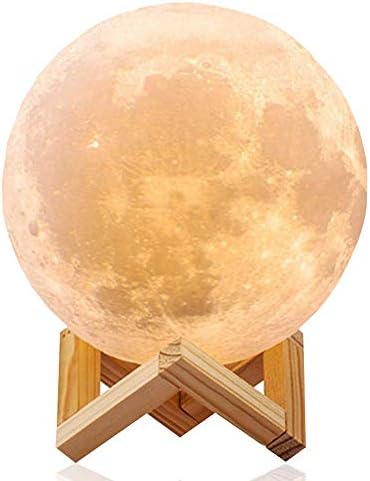 3D Moon Lamp By VUUR: LED Light Home Decoration, Unique Design For Bedroom, Office, Living Room, For Parties, Dimmable, Lunar Bedside Night Light For Children, with Wooden Stand, USB Rechargeable
