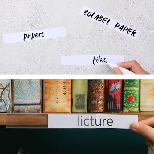 Teling 100 Pieces Shelf Label Holder, Clear Plastic 0.875'' x 6'' Shelves Clip Wood Tags Ticket Sign Label Metal Holders for 0.75'' Thick Shelves Includes Matched Blank Inserts Offices Libraries by Teling - Image 6