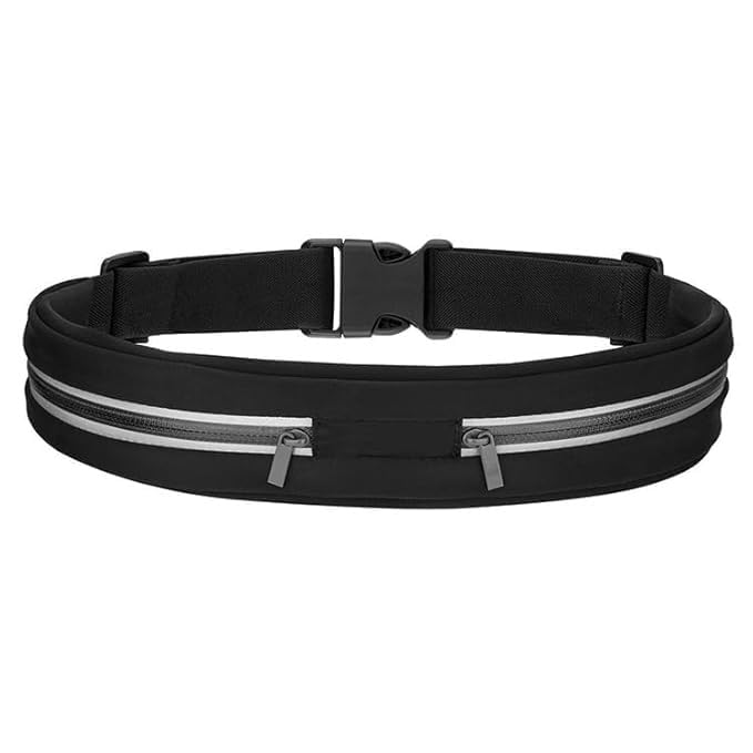 Infinex Slim Running Belt for Women and Men, Waterproof Phone Holder for Running, Reflective 2-Pocket Waist Pack for Storing Runner’s Essentials Safely, Runner’s Fanny Pack (2 Pocket Black)-image-11