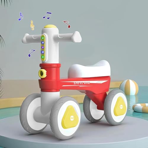 Image of StarAndDaisy Balance Bike /Push Ride on for Kids /Toddler with 4 Smooth Wheels, Music & Lights /Mini Bike for Kids (Red)