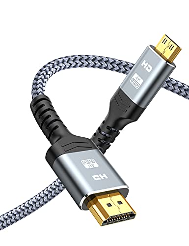 Mini HDMI to HDMI Cable 6FT,Snowkids Mini HDMI to HDMI 2.0 Cord(4K 60Hz,2K 165Hz) Bi-Directional Mini HDMI Male,Nylon Braided,18 Gbps,Support 3D/ARC/HDR/4K/Audio Return