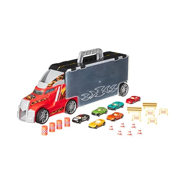 Amazon-Basics-Toy-Car-Carrier-Truck-With-Storage-For-Kids-Ages-3-and-Up-6-Pieces-Diecast-Vehicles-16-Accessories-Multicolor Amazon-Basics-Toy-Car-Carrier-Truck-With-Storage-For-Kids-Ages-3-and-Up-6-Pieces-Diecast-Vehicles-16-Accessories-Multicolor