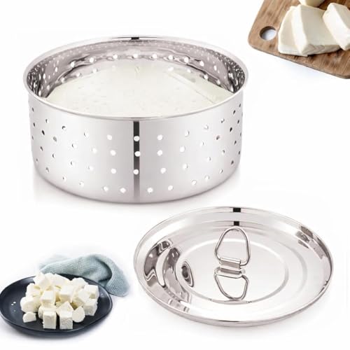 Image of Expresso Paneer Maker Steel - Paneer Maker Mould Press with Round Strainer | Stainless Steel Paneer and Tofu Making Machine | Fresh Paneer /Tofu /Sprout Press Mould for Kitchen Use (350 ML)