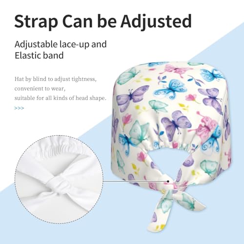 Image of Working Cap Scrub Cap with Sweatband Adjustable Unisex Women Tie Back Hat Nurse Surgical Caps