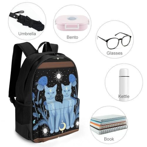 Lightweight Rucksacks for Climbing Outdoors Walking Cycling - Large Capacity Anti-Theft Multipurpose Carry On Bag, Blue Cats Garden Thistles Butterflies Moon Stars Art Camping Outdoor Backpack4