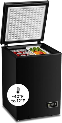 Image of Electactic 3.5 Cu.Ft Chest Freezer, 7-Grade Ultra-Low Temperature (-40F-14F), Small Deep Freezer with Removable Basket Free Standing Top open Door Perfect for Home Dorm, Office, Kitchen (Black)