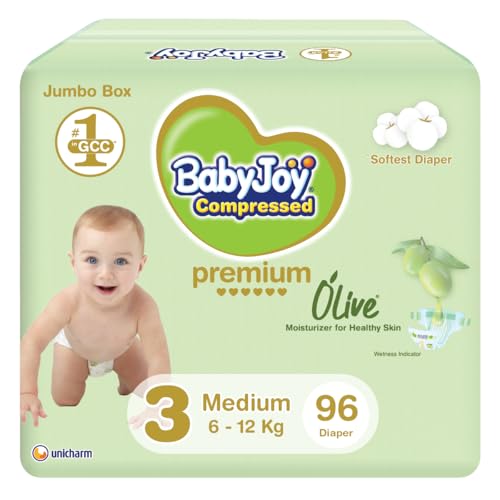 BabyJoy Olive Tape Diaper Size 3 Medium 6-12 Kg Jumbo Box 96 Diapers