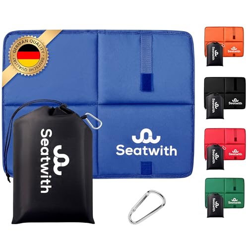 Seatwith® Memory Foam - Extreme warmth and comfort with weather resistance (45x35cm) - Foldable heating pad for camping, stadiums and hiking (blue)