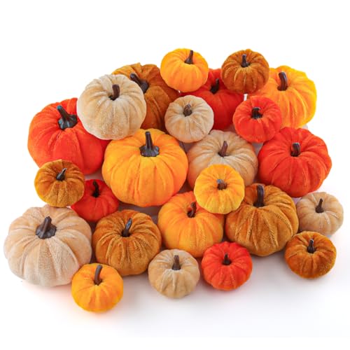 wokdsbl 24 Stück Kürbis Deko Set Künstliche Mini Kürbisse Herbstdeko