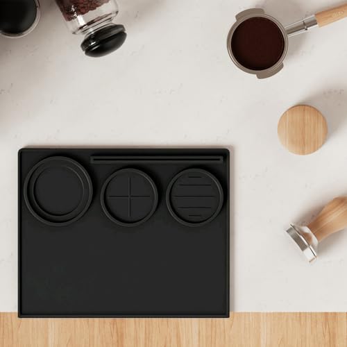 Image of Espresso Tamping Mat, Coffee Tamper Mat, Espresso Mat for Counter, Silicone Tamper Mat, Food-grade, Non-Slip, Waterproof, Heat Resistant (Black, 25x20x2cm)