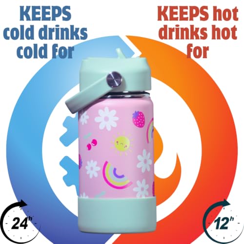 Image of TOM & BELL Kids 350ml Thermos Sipper Bottle for Kids | Toddlers Bottle|Stainless Steel Hot & Cold Water Bottle | Double Walled Vacuum Flask| Rust Resistant| Leakproof. (Pink350)