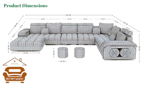 Image of Brown Maple U-Shape Sectional Sofa Set for Home | 10-Seater Fabric Sofa with Tea Table & 4 Puffy | Spacious Seating for 14 Persons | Pre-Assembled, Modern Comfort Design(SkyBlue)