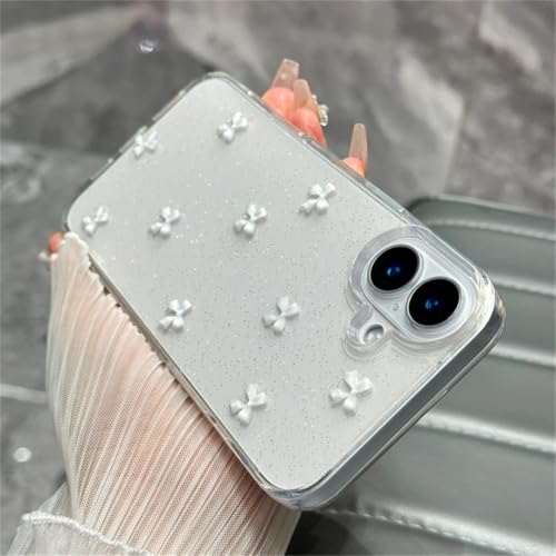 Coque transparente iPhone 14 paillettes et nœud papillon blanc en époxy