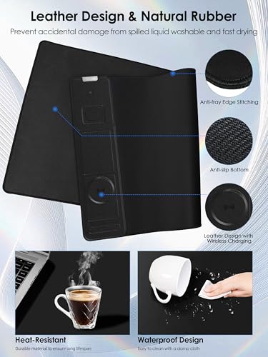 Image of Wireless Charging Mouse Pad with Foldable Phone Holder, 15W Magnetic Fast Charging for iPhone Samsung, 31.5 inchx15.75 inch Large Desk Mat for Laptop /Keyboard, Waterproof Gaming Mousepad with Non-Slip Base