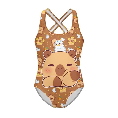 Image of Xpyiqun Swimsuit for Girls One Piece Bathing Suits Size 5-14 Sleeveless Swimwear Cross Shoulder Strap Swimming Wear