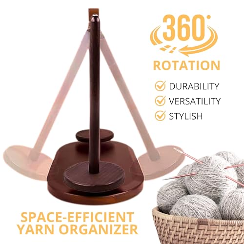 Image of Wooden Yarn Ball Holder - Brown Yarn Holder for Crocheting Big Sully Spinner with 1 Spindle Ball for Crocheting Spinner Gift for Knitting Lovers