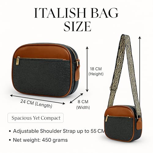 Image of ITALISH Women Leather Crossbody Sling Bag in Geometric Pattern
