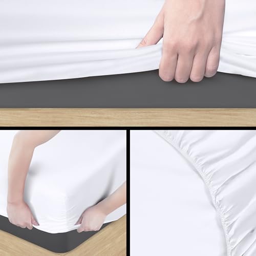 Utopia Bedding Set Lenzuola Una Piazza E Mezza 4 Pezzi 135X190 Cm - Microfibra Di Poliestere - Lenzuolo Con Angoli Con Tasche Portaoggetti, Lenzuolo Piatto E 2 Federe Ricamate, Bianco - 5