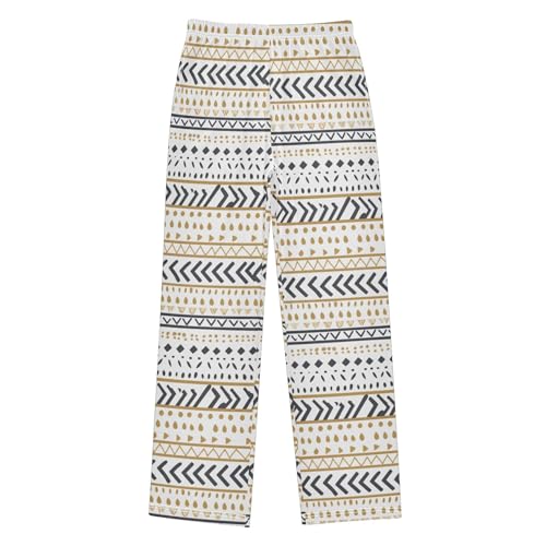 Boho Bohemian Geometric Long Pajama Pants Elastic Waist PJ Bottoms with Pockets S A1131972