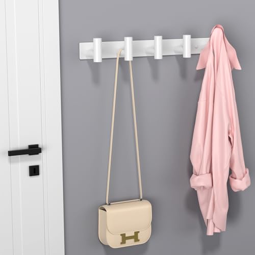 Image of PMMASTO Stainless Steel Coat Rack Wall Mounted, Heavy Duty Metal Hook Rail for Hanging Coats Hats Towels Robes Bags, Modern Wall Hooks Organizer (White, 5 inchT Hooks, 2PACK)