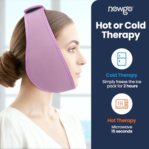 Image of NEWGO Wisdom Teeth Ice Pack Head Wrap for Face Oral Surgery, Jaw Ice Pack for Face with 4 Hot Cold Gel Pack for TMJ, Tooth Extraction, Tonsillectomy Recovery - Purple