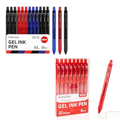12 Pack de bolígrafos retráctiles 0.5mm negro, azul y rojo