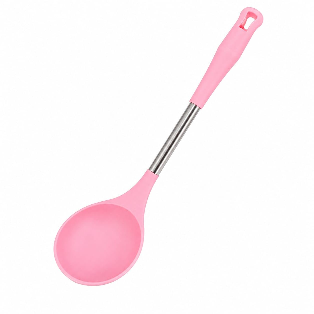 Concha Para Feijão Concha Multiuso Rosa De Silicone Cabo Em Inox 33cm | Cabo Ergonômico,