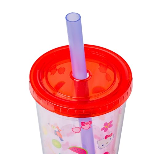 Image of Silver Buffalo Sanrio Hello Kitty Tropical Summer Plastic Boba Tumbler with Lid and Wide Straw, 24 Ounces