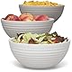 Hausfelder Schüssel Set 3 x 3,3 Liter, Salatschüssel groß, Schüsseln für Chips, Süßigkeiten, Snack Schalen, Servierschüssel aus Kunststoff, Melamin-frei, Servierschale in Beige Tönen