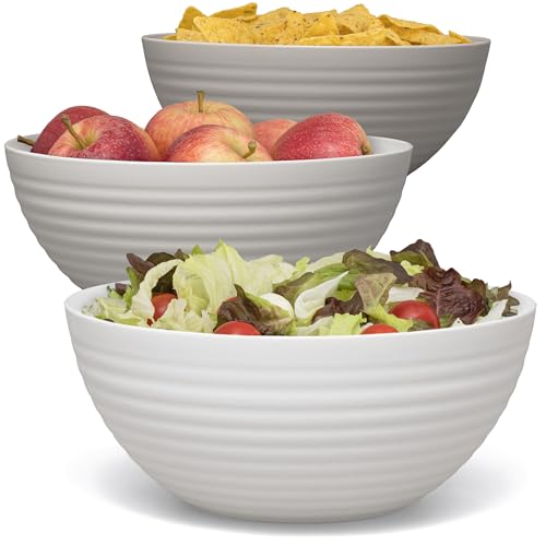 Hausfelder Schüssel Set 3 x 3,3 Liter, Salatschüssel groß, Schüsseln für Chips, Süßigkeiten, Snack Schalen, Servierschüssel aus Kunststoff, Melamin-frei, Servierschale in Beige Tönen