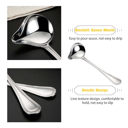 Miniatura 4 de Xoelle 2 Piezas Cucharón De Salsa, 20 Cm Acero Inoxidable Cucharón De Sopa Con Boquilla, Cuchara Ovalada De Salsa Con Picode, Mango Largo Cuchara Cucharón Para Salsa Para Sopa, Salsas, Aliños