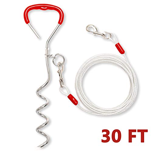 DCSUIT Dog Tie Out Cable Stake - 30 FT Rope Escape Proof Reflective