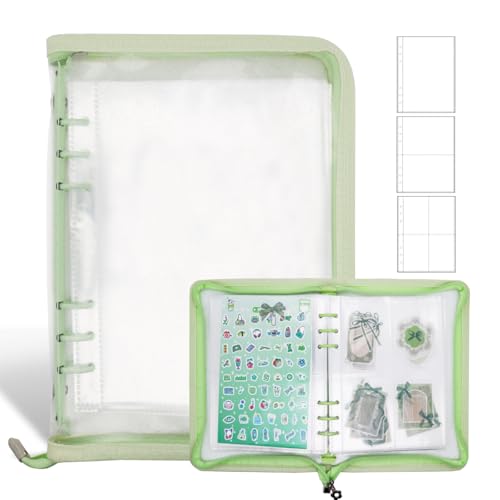 Ruatu Sticker Storage Organizer Binder A5 Sticker Book Collecting Album Reusable Sticker Collection Book with Pocket Zipper Sticker Holder Keeper Book for Adult Collecting Sticker (green)